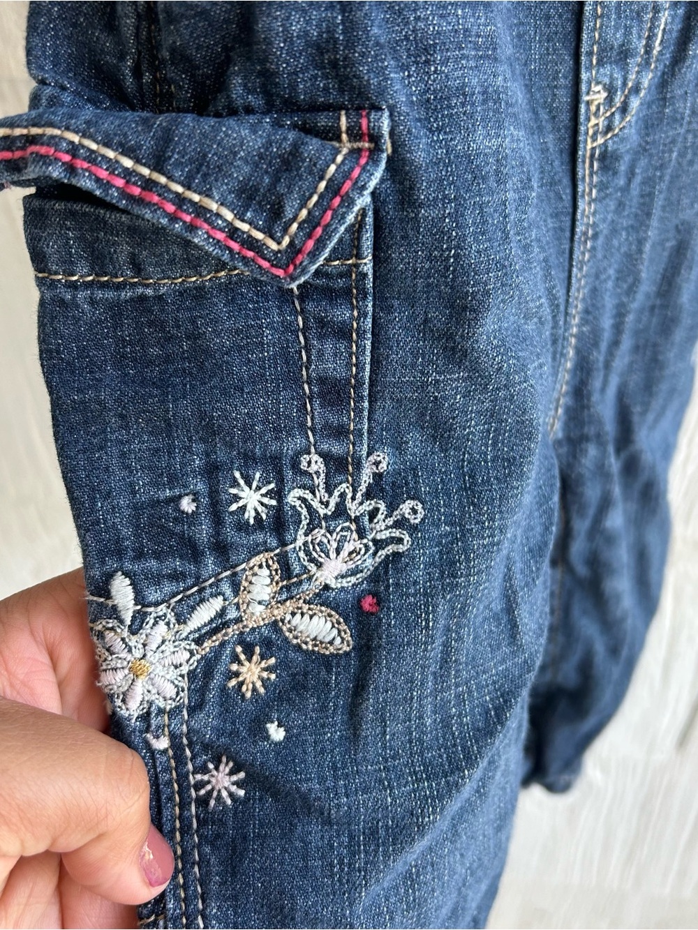 Y2K vintage embroidered Kids Dark Blue Embroidered Denim Overalls - Picture 4 of 8